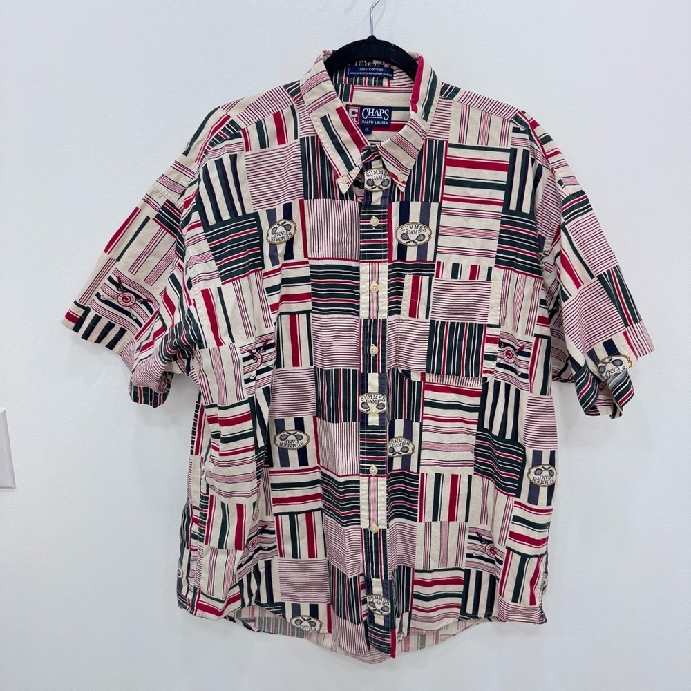 VTG Chaps Ralph Lauren Summer Camp Golf Club Shirt Mens  Multi-color XL